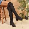 Taglie Grandi 35-43 Stivali da Donna Sopra il Ginocchio Tacco Chunky Nero Allacciatura Posteriore Stivali Elasticizzati Alti sulla Coscia 2026 Autunno Inverno Stivali Lunghi