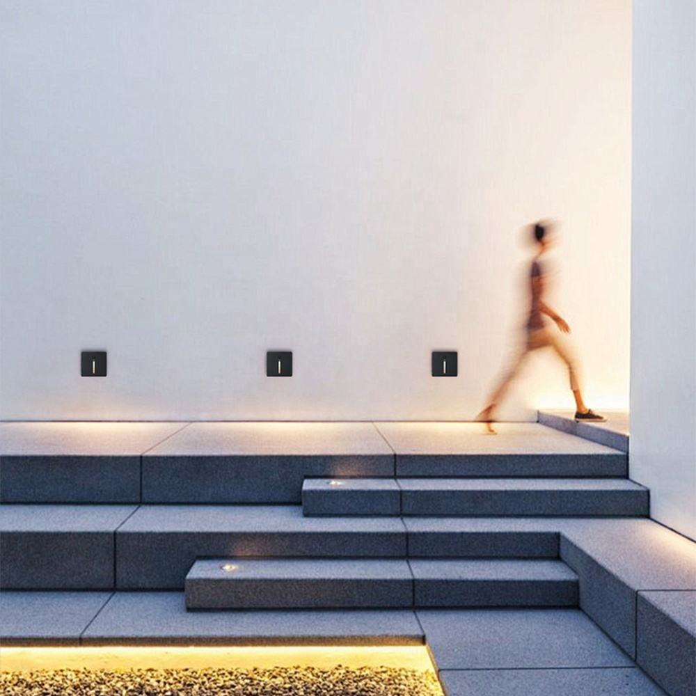 Smart Motion Sensor LED Stair Footlight Indoor Outdoor Stair Wall Lamp Recessed LED Step Light Staircase Bedroom Decoration