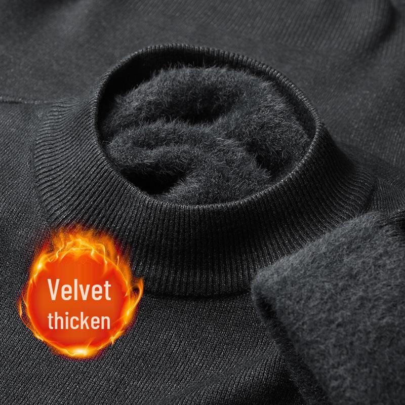 Мужской повседневный зимний бархатный свитер: Толстый полувысокий воротник Базовый слой Вязаные изделия Medium