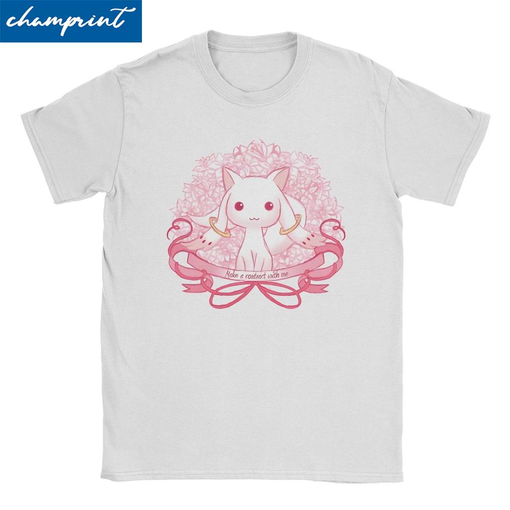 Cute Kyubey Puella Magi Madoka Magica T Shirts Men Women Pure Cotton T-Shirts Anime Tee Shirt Short Sleeve Clothing Printed