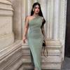 Vestido de Verano Elegante sin Mangas con Hombro Asimétrico Nueva Moda Femenina Color Sólido Plisado Abertura Fiesta Bodycon Vestido Femenino Espalda Descubierta Ropa de Noche