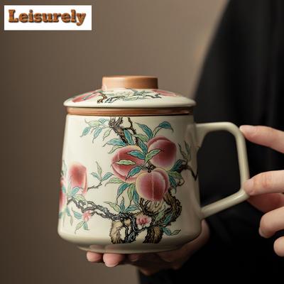 Tazza con filtro in porcellana cinese Ru Kiln da 400 ml, separatore per tè, tazza da ufficio e da lavoro, con impugnatura personale, per nutrire le bevande