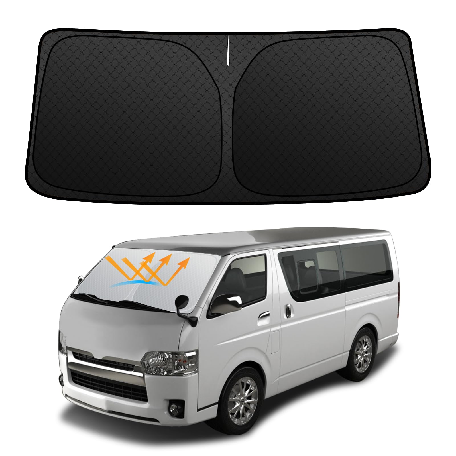 

исключительно для BLUESEATEC Toyota Hiace 200 серии ширококузовная модель солнцезащитный экран на лобовое стекло Автомобильный солнцезащитный экран Солнцезащитный козырек Защита от УФ-лучей Структура затемнения Жара чёрный