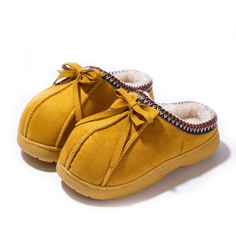 New ethnic style bow slippers autumn and winter indoor home velvet warm anti-skid cotton slippers