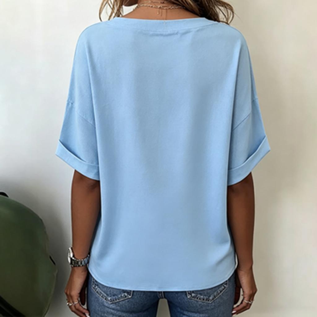 Top da Donna Casual Largo Girocollo Manica Corta Tessuto Misto Cotone Lino Leggero Traspirante Camicia Estiva