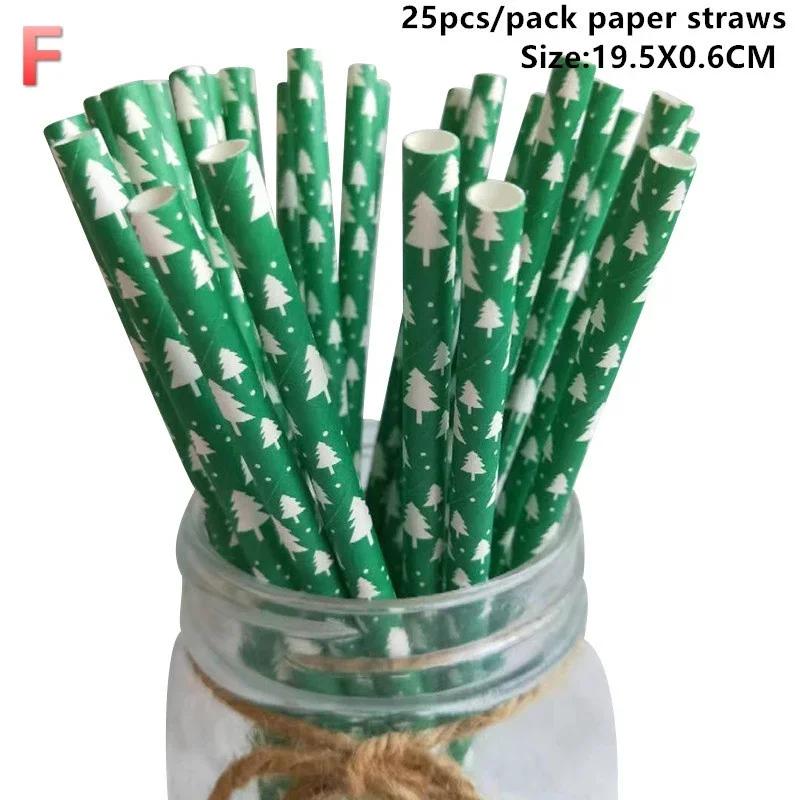 25pcs Disposable Christmas Paper Straws Snowflake Xmas Tree Drinking Straw Merry Christmas Decorations New Year Party Decoration