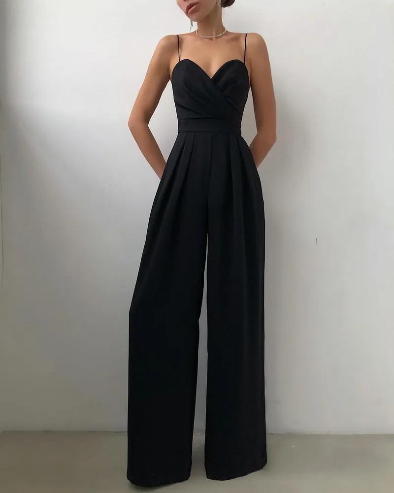 

Women s Solid Color Suspender With Waistband Straight Tube Floor Mopping Minimalist Jumpsuit M чорний