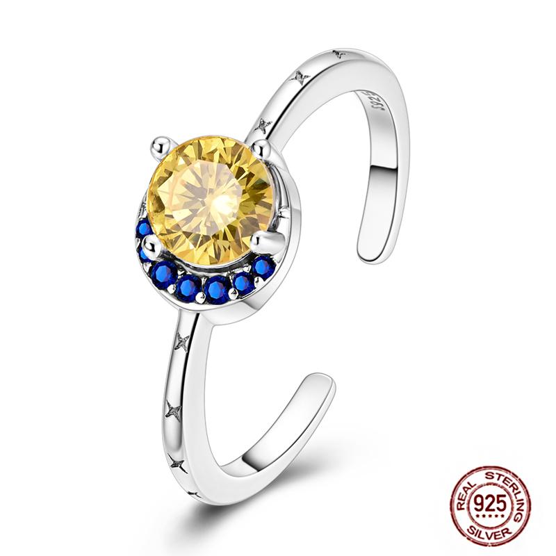 Free Size 925 Sterling Silver Ring Butterfly Sun Moon Sunflower Crystal Original Adjustable Rings for Women Wedding Jewelry Gift