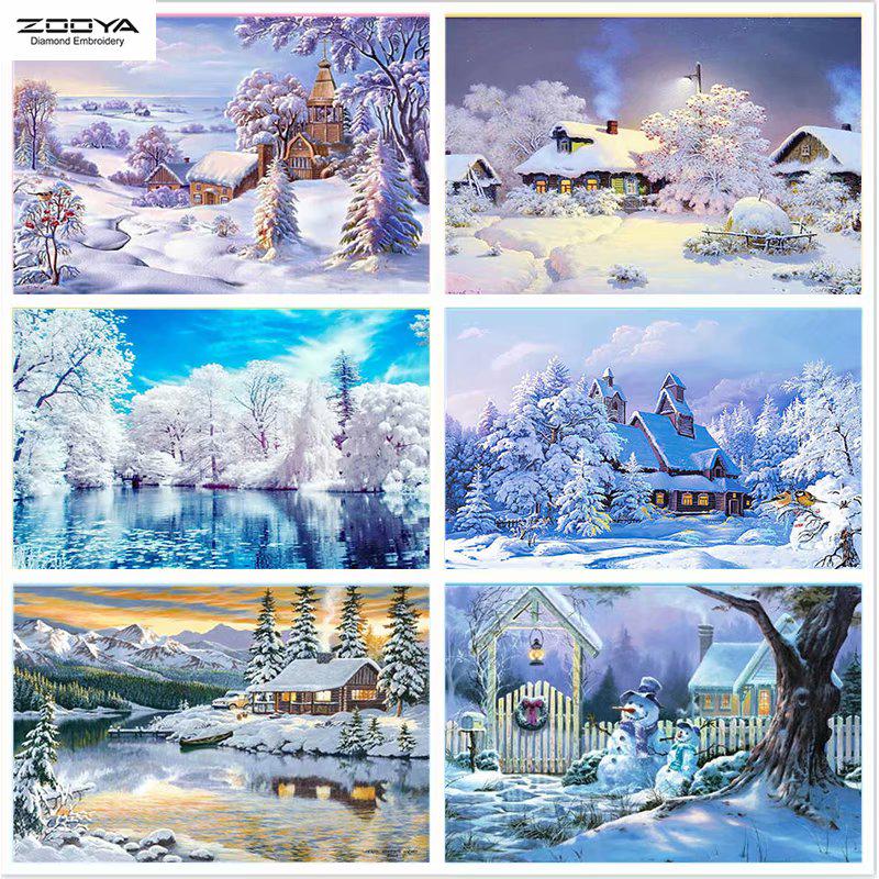 

ZOOYA DIY Полный дрель Алмазная картина Снежная сцена Искусство Вышивка Стежок Мозаика Домашний декор Подарок