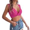 QICED Spring Summer Solid-color Knotted Crop Top for Vacation Women's Wear
