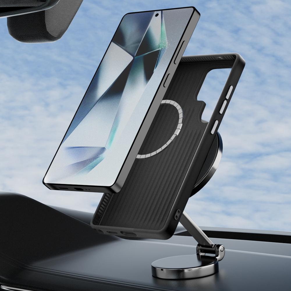 ABEEL For Samsung Galaxy S25 Ultra Case Compatible with MagSafe Micro-Embossing PC TPU Aluminum Alloy Leather Phone Cover