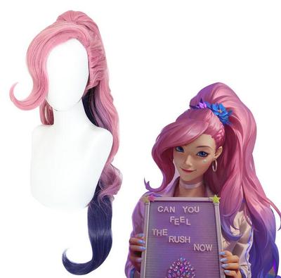 80cm Anime Game Seraphine Long Ponytail Wig Cosplay Costume KDA Heat Resistant Synthetic Hair Women Pink Mixed Purple Wigs