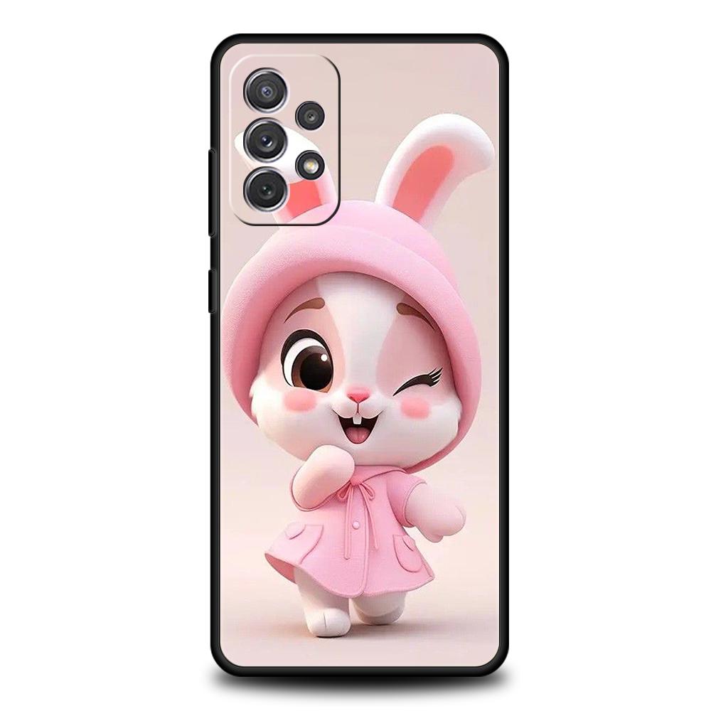 A Cute Rabbit With A Purple Hat Phone Case for Samsung Galaxy A15 A14 A25 A54 A34 A51 A71 A72 A73 A32 A52 A52S A21S 5G TPU Shell