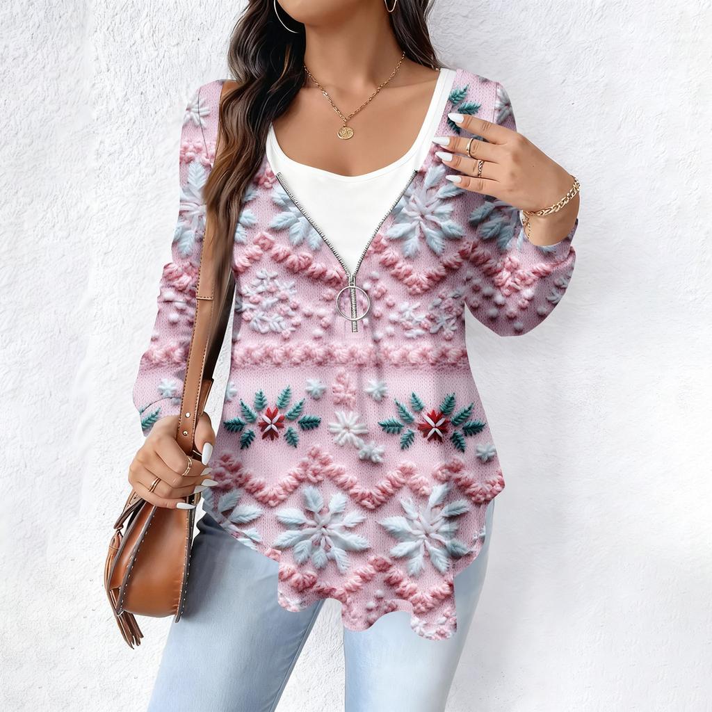 Women's Fashionable Casual Long Sleeved Loose Oversized Printed Top