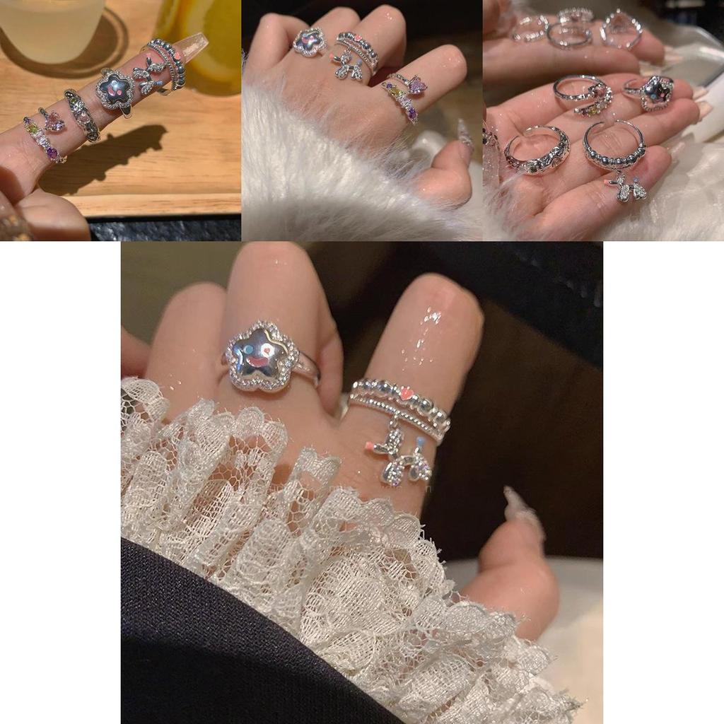 Stylish Geometric Dopamine Ring With Heart And Star Design For Women Adjustable Copper Fashion Jewelry