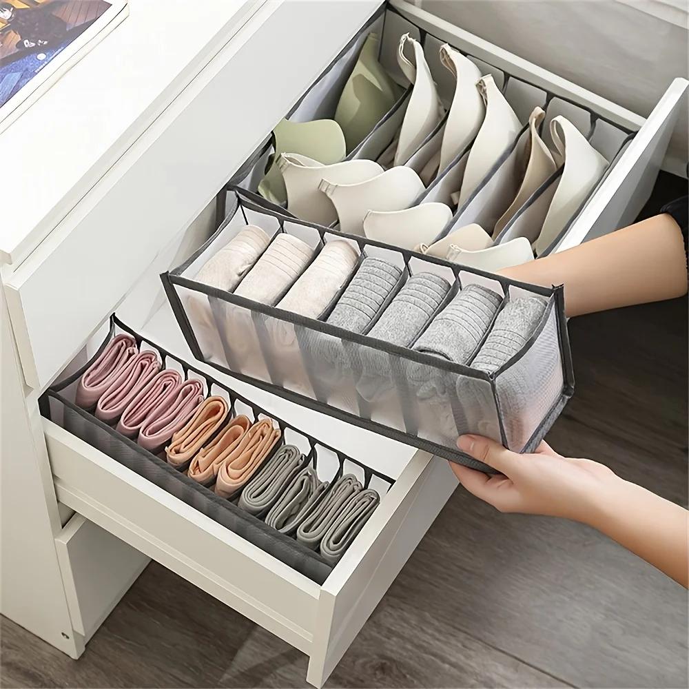 3pcs Foldable Storage Box with 7 Compartments, Suitable for socks, Underwear, and Jeans - Drawer Organizer for Wardrobe