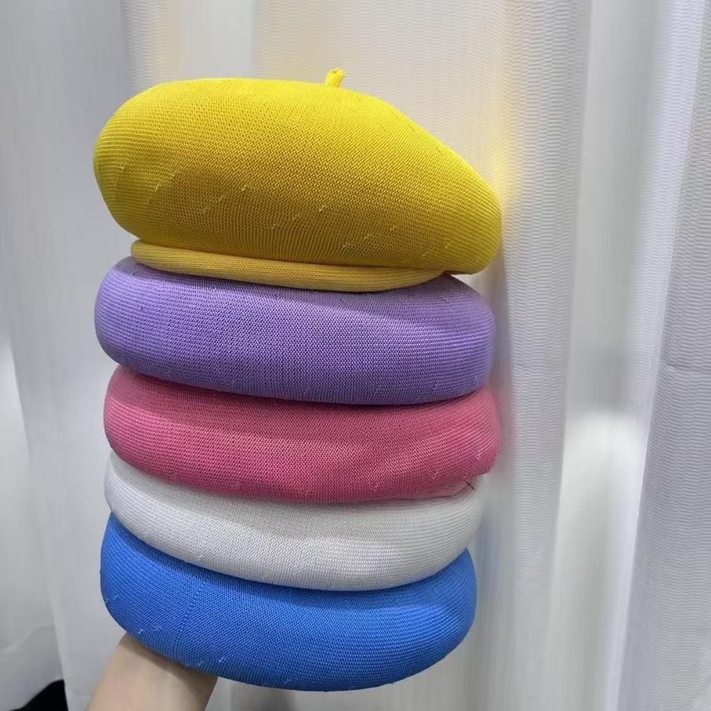 Maillard Brown Three Dimensional Breathable Knitted Beret Women's Autumn and Winter Face Decoration Versatile Hat