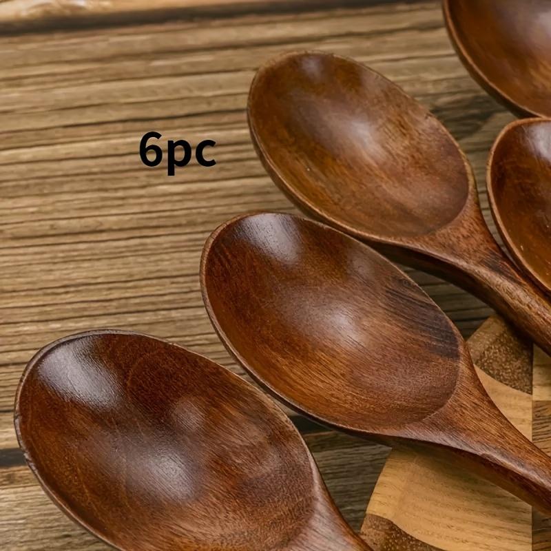 6pcs/set Style Wooden Spoon Long Handle Soup Spoon for Eating Ramen and Drinking Soup High Value Wooden Utensil for Dry Rice