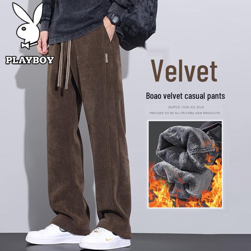 PLAYBOY Men's Autumn/Winter Warm Loose Straight-Leg Casual Pants