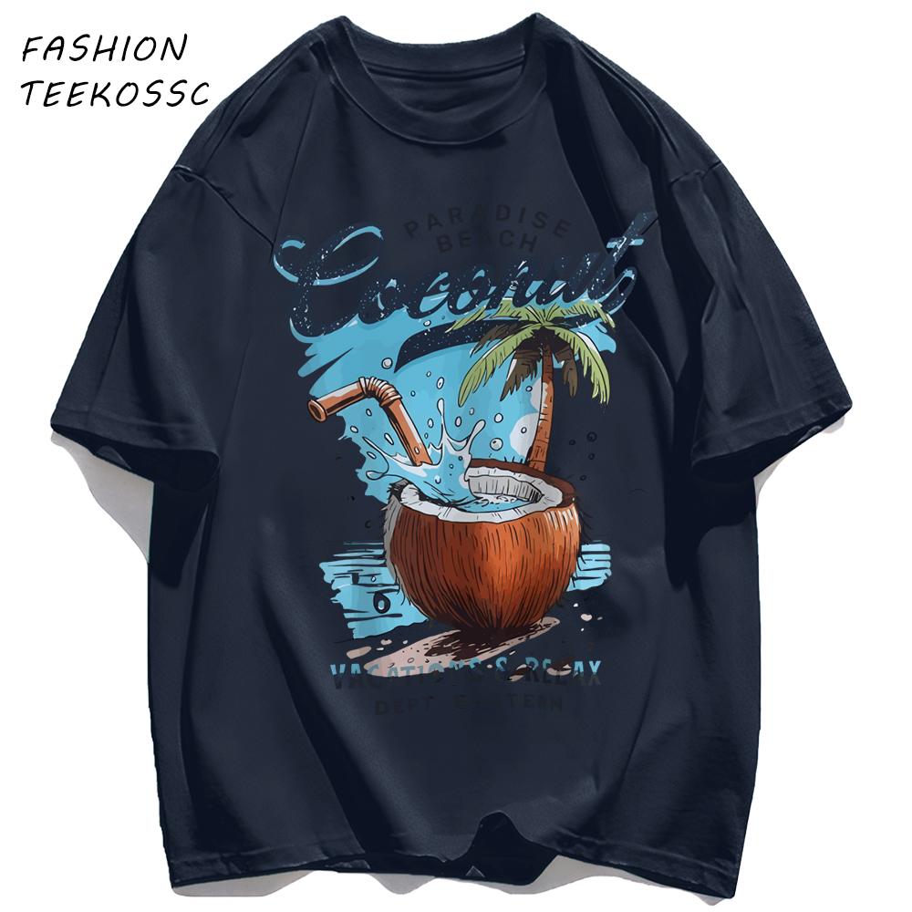 Pardise Beach Cocount Vacation Relax T Shirt Man AllNatch Basics TShirt Fashion Cotton Sportswear Unisex Summer Loose Clothing