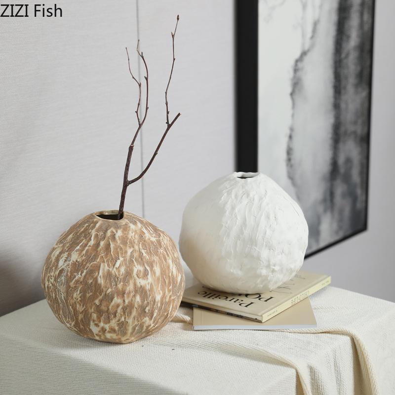 Creative Round Ceramic Vase Abstract Round Plant Pots Table Decoration Flowers Arrangement Floral Vases Room Aesthetic Decor