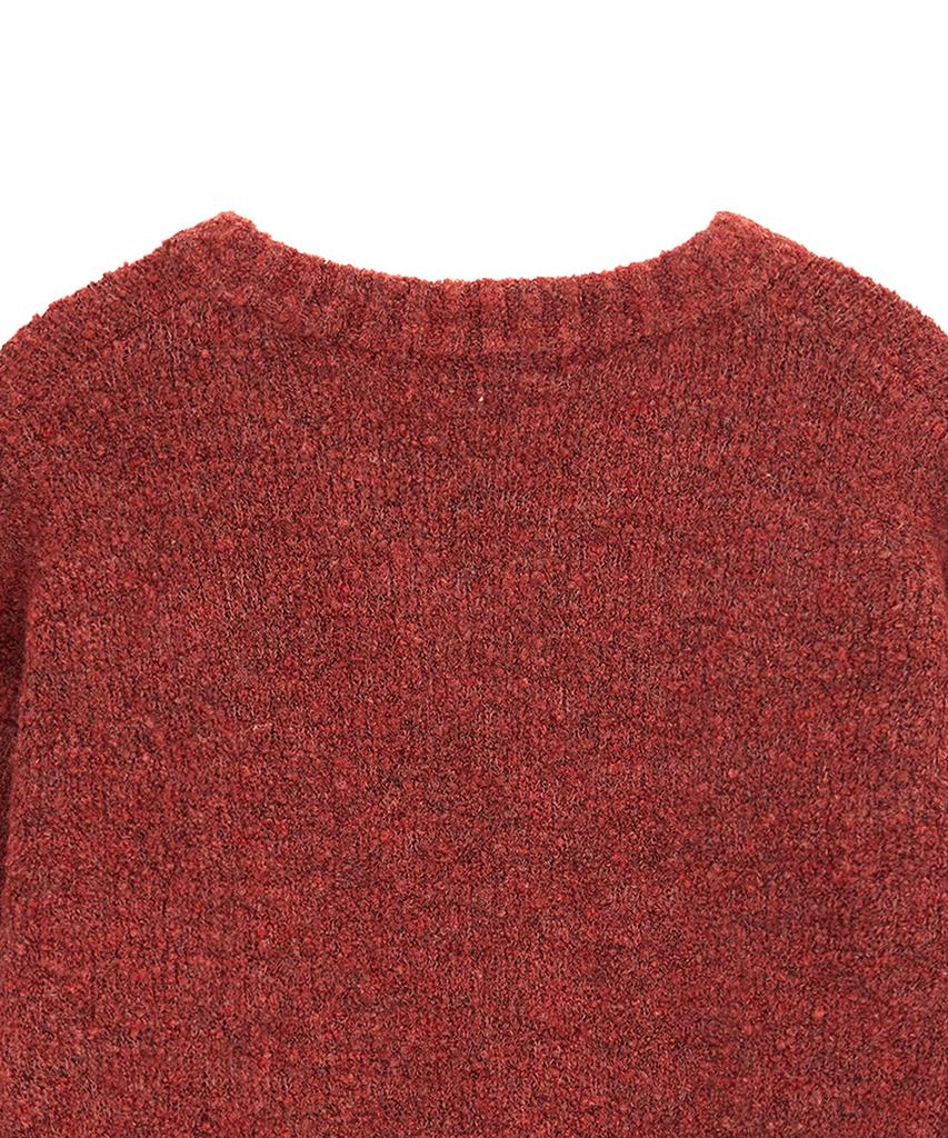 NOIRER FOR WOMAN Boucle V-Neck Oversized Sweater (Red)