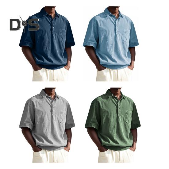 Pánské tričko s klopou, s krátkým rukávem, ležérní letní tričko s náprsní kapsou, jednobarevné, volného střihu, tričko do kanceláře, na dovolenou, pro každodenní nošení