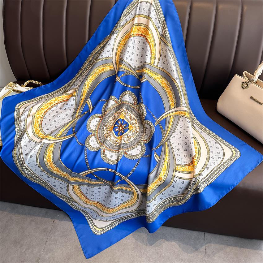 Versatile British-Style Silk Square Scarf - 90cm Solid Color Shawl & Headscarf