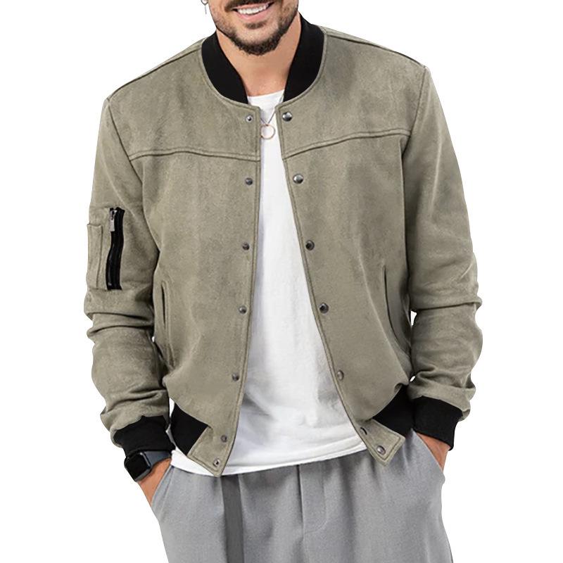 Suede Stand-Up Collar Men's Button Cardigan Jacket - Autumn/Winter Retro American Casual Outerwear
