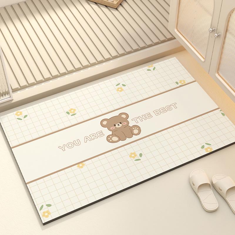 Cute Cartoon Diatom Mud Bathroom Mat - Absorbent, Anti-slip, Quick Dry Foot Mat for Toilet & Door Entrance