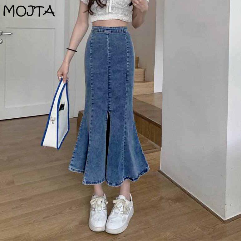 Frauen Frühling Sommer Casual Hohe Taille Stretch split fischschwanz rock Paket Hüfte Denim Rock