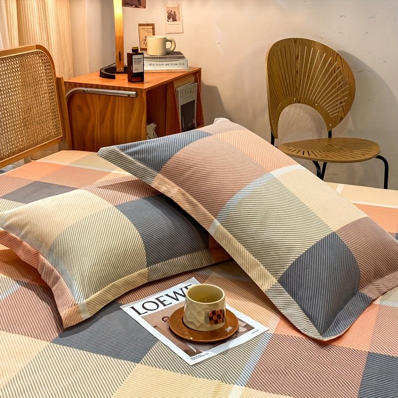 [Soft Bed Sheet] 1pc Soft Grid Cloud Pattern Printed Bed Sheet Set | 1 Fitted Sheet , Made with High-Quality Brushed Fabric, Suitable for Bedrooms