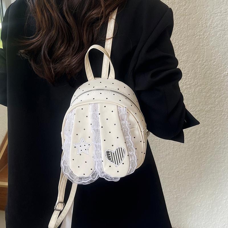 Schoolbag Korean version of sweet lace polka dot lop ear rabbit backpack girly style high value commuting foreign style fashion small backpack