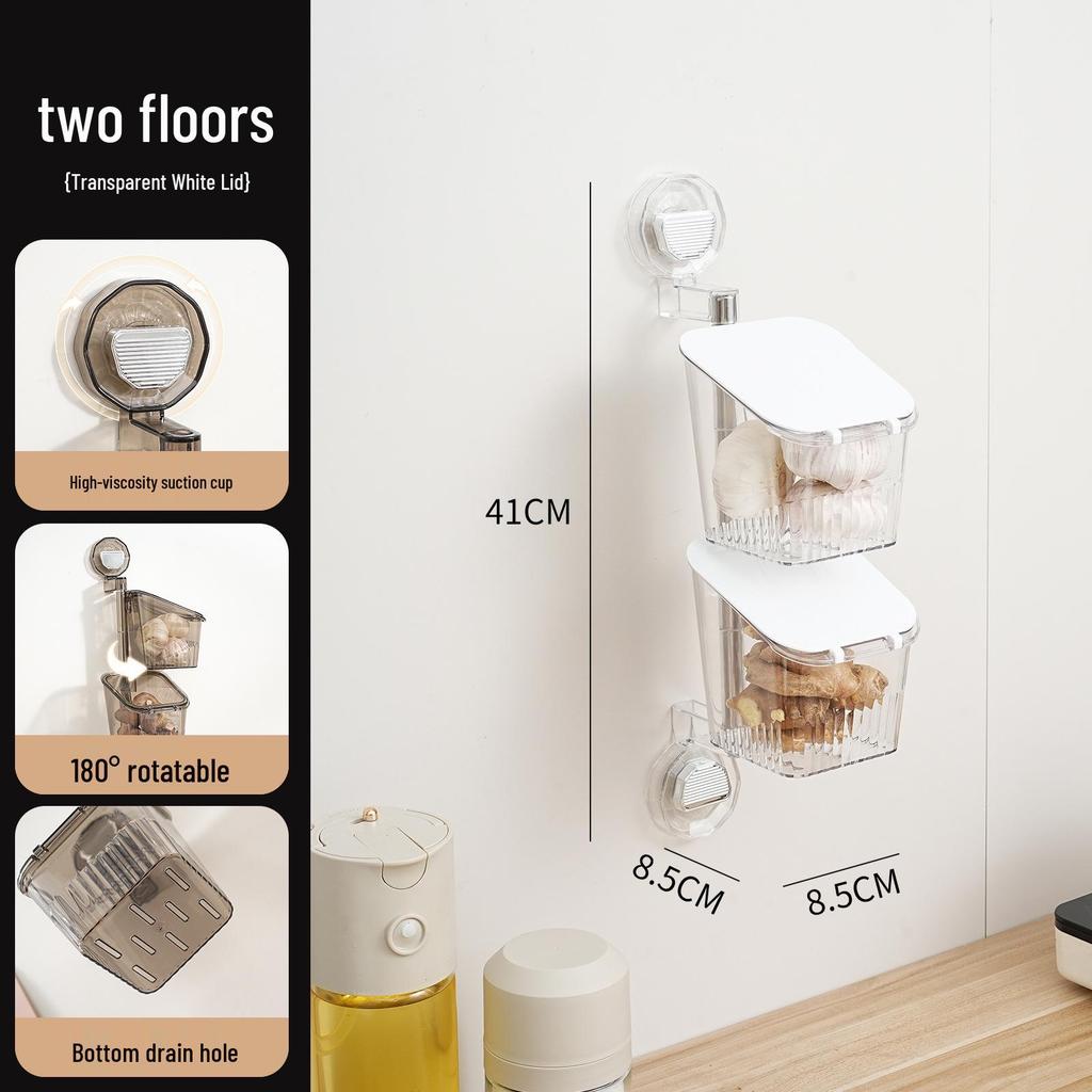 Multifunktionell Väggmonterad Köksförvaringslåda med Lock - Hålfri Transparent Sugkoppshållare för Grönsaker