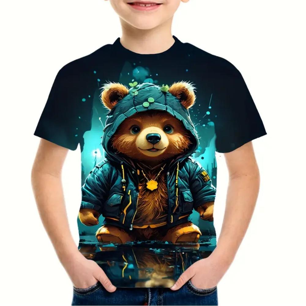 Kids Clothes 3D Print Cute Cartoon Bear Short Sleeves Graphic T Shirts Outdoor Comforts Casual Tops T-Shirts for Children