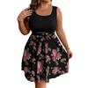 Women's Plus Size Sleeveless Color Block Printed Dress with Waist Tie for Casual Summer Wear