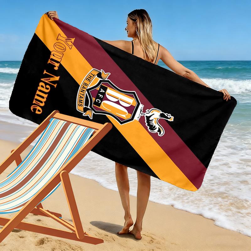 Name Custom Bradford City FC Print Beach Towel, Large Soft Quick Dry Towel for Beach Camping Swimming