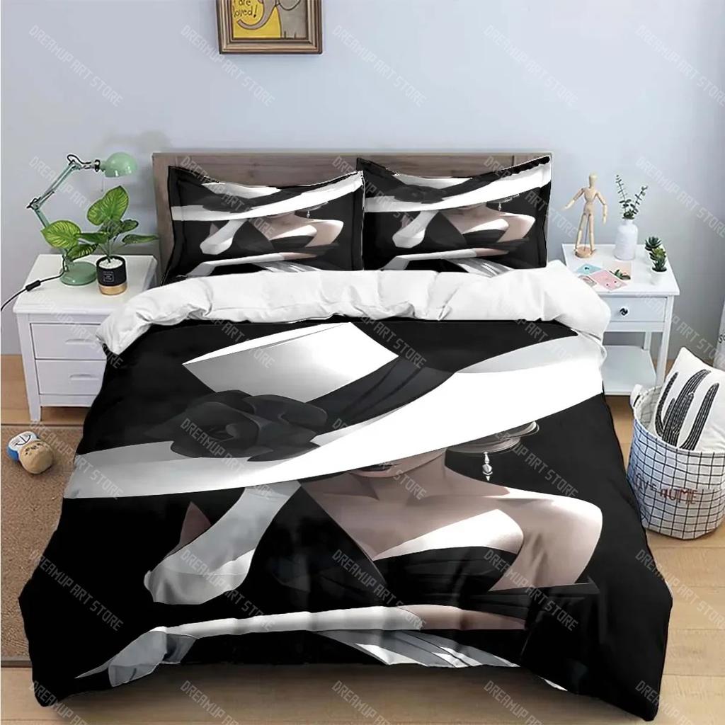 Schwarz-Weiß-Druck Bettwäschesets Bettzubehörset Bettbezug Bettdecke Set Bettwäscheset Luxusgeschenk Mode Neue Frau-Sexy
