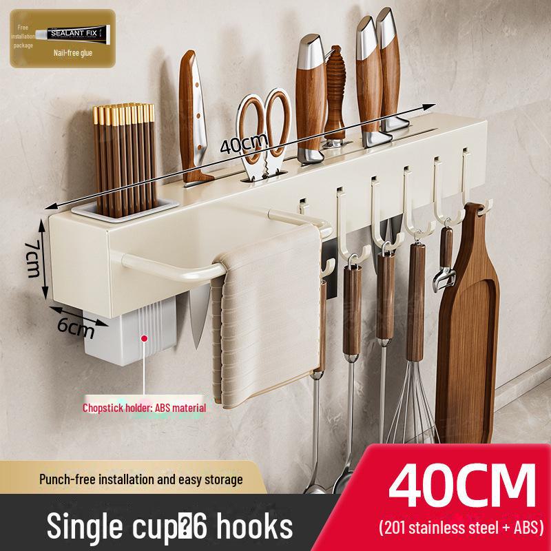 Multifunktionales Küchenmesser- und Essstäbchengestell aus Edelstahl, ohne Bohren