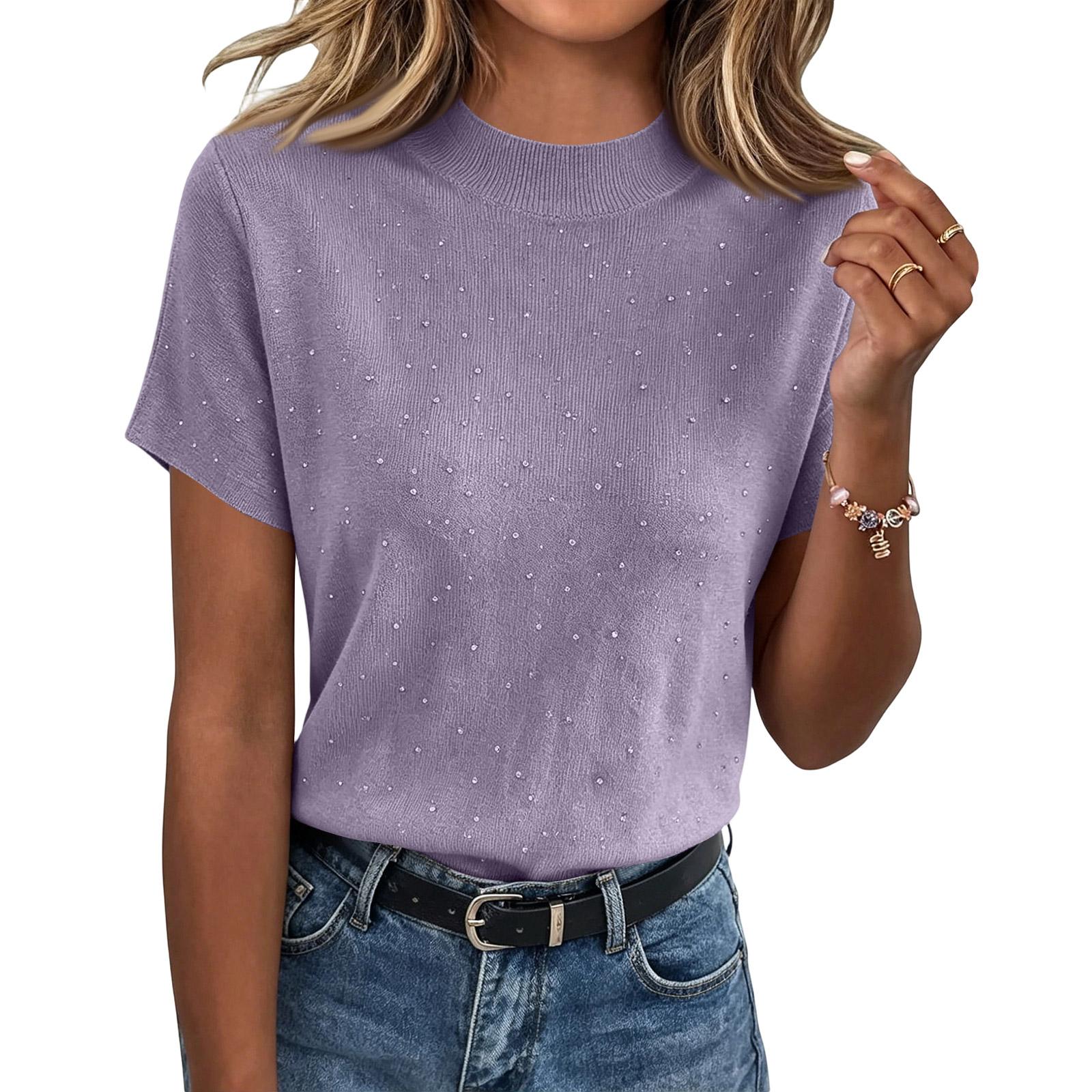 

Womens Spring Tops Summer Shirts for Women Casual Knit Short Sleeve Tshirts Shirts for Women Dressy Tops for Women XL фіолетовий