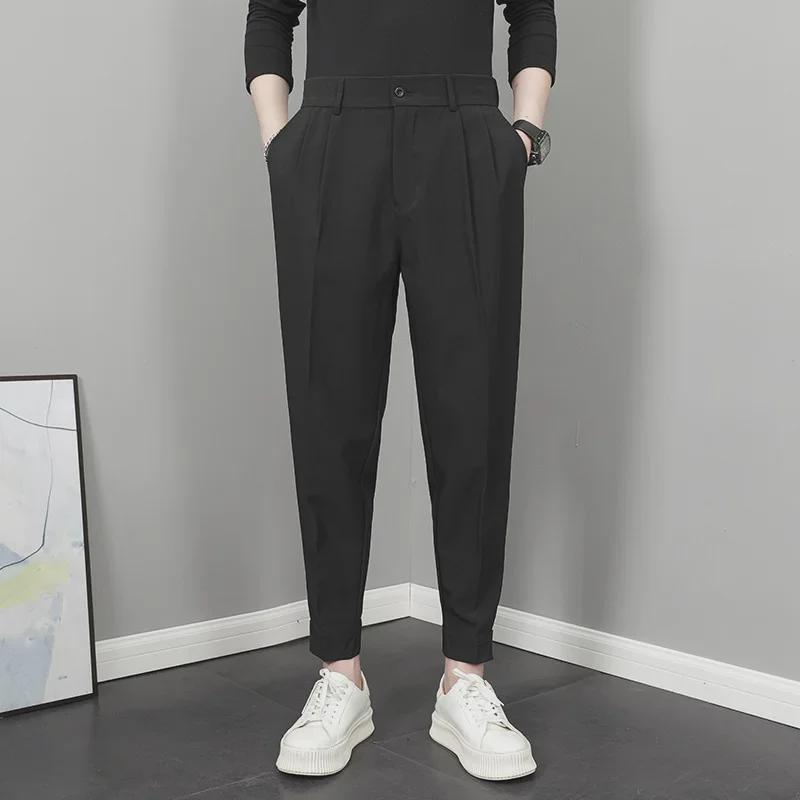 Men's Spring Cropped Velcro Harem Pants: Casual Versatile Fashion.