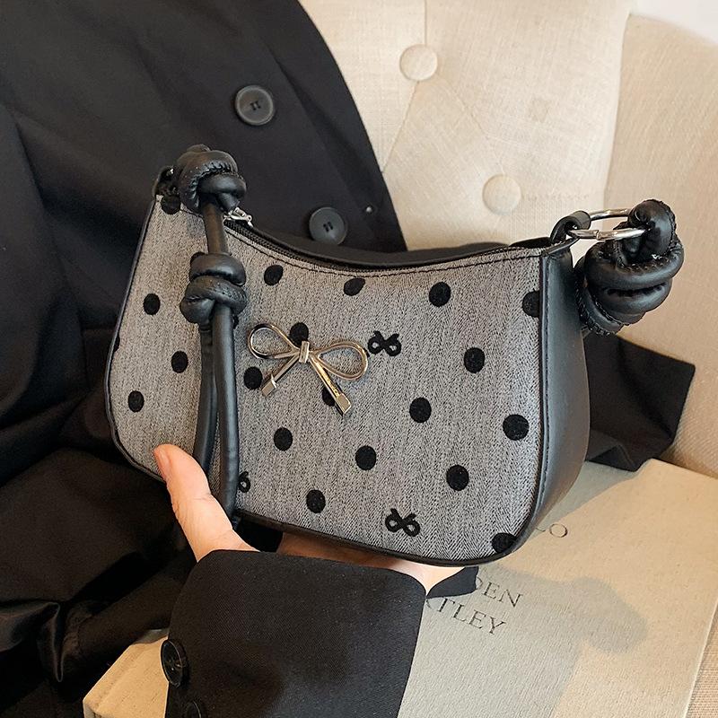 Popular Bow Polka Dot Underarm Bag Fashionable Simple Shoulder Bag French Niche Versatile Crossbody Bag