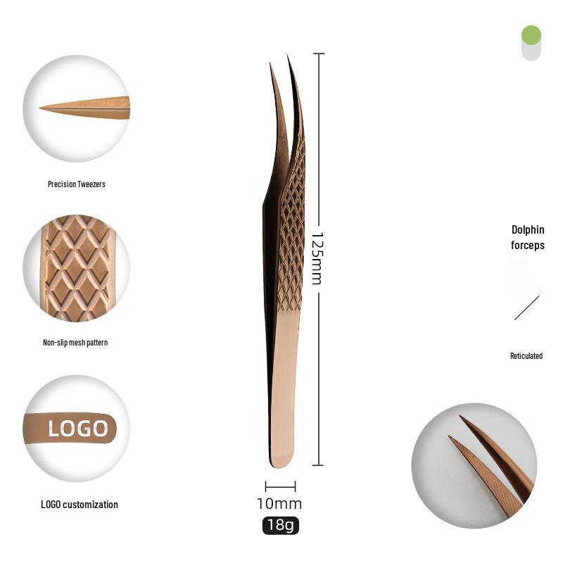 Golden Feather Stainless Steel Eyelash Tweezers for Grafting and Extensions