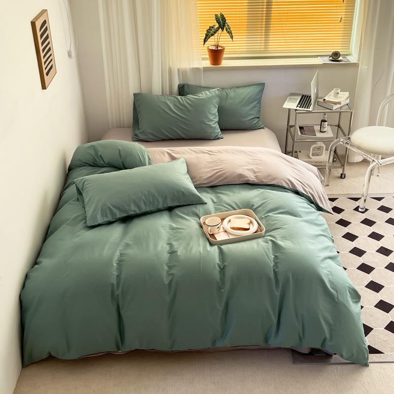 Pure Cotton Quilt Cover, Color Matching Four-piece Set, Pure Cotton, Pure Autumn and Winter Simple Single Product, Bedding, Duvet Cover