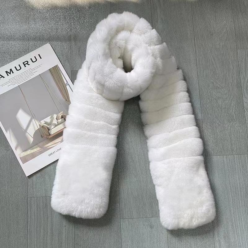 2022 Real Fur Scarf High Quality Dyed Rex Chinchilla Fur Scarf белый
