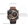 Men's Square Watch with Three Time Zones, Stylish Sports Watch with Leather Strap, Waterproof, Casual, Business, Brown, Perfect Gift for Him or Her,