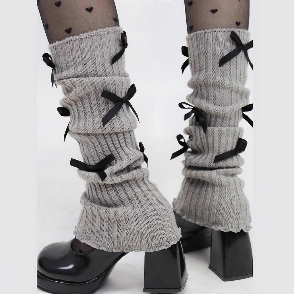 Leg Warmers for Women Girls Ballet Style Lolitas Leg Warmer Bowknot Knit Long Socks Gothic Harajuku Leg Cover Stockings  White