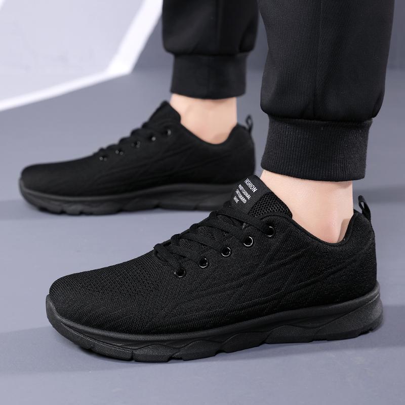 Sneakers spring and summer new mesh breathable running shoes lightweight fly-woven shoes trendy shoes running shoes black