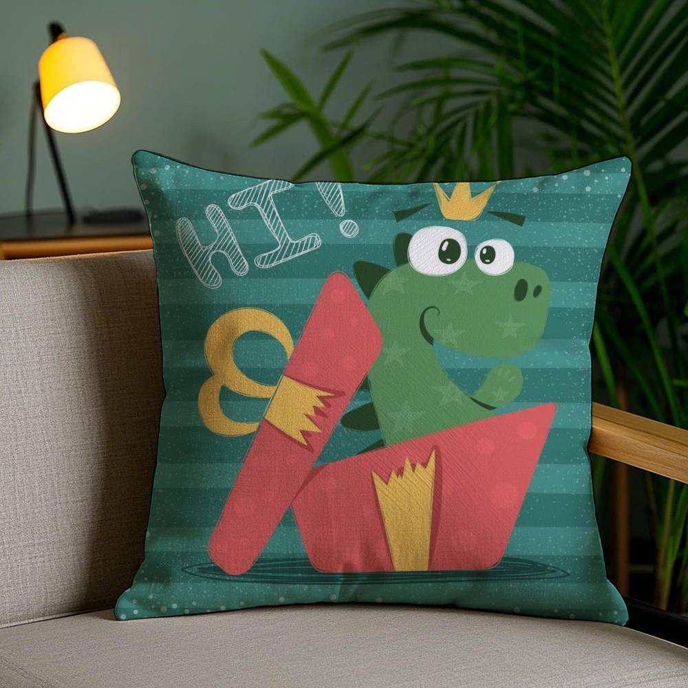 Cute Cartoon Dinosaur Pillow Case Plush Fabric Soft Pillowcase Double Sided Print Sofa Cushion Cover Throw