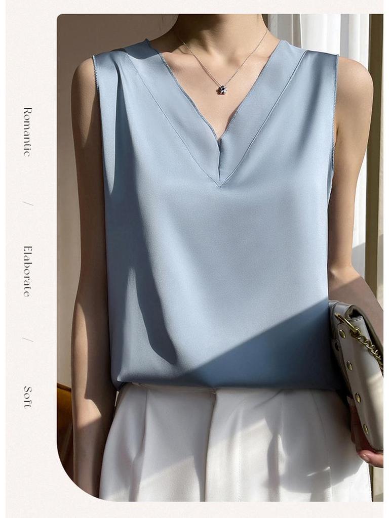 2025 Women's V-neck Ice Silk Camisole - Summer Mesh Base Layer Top